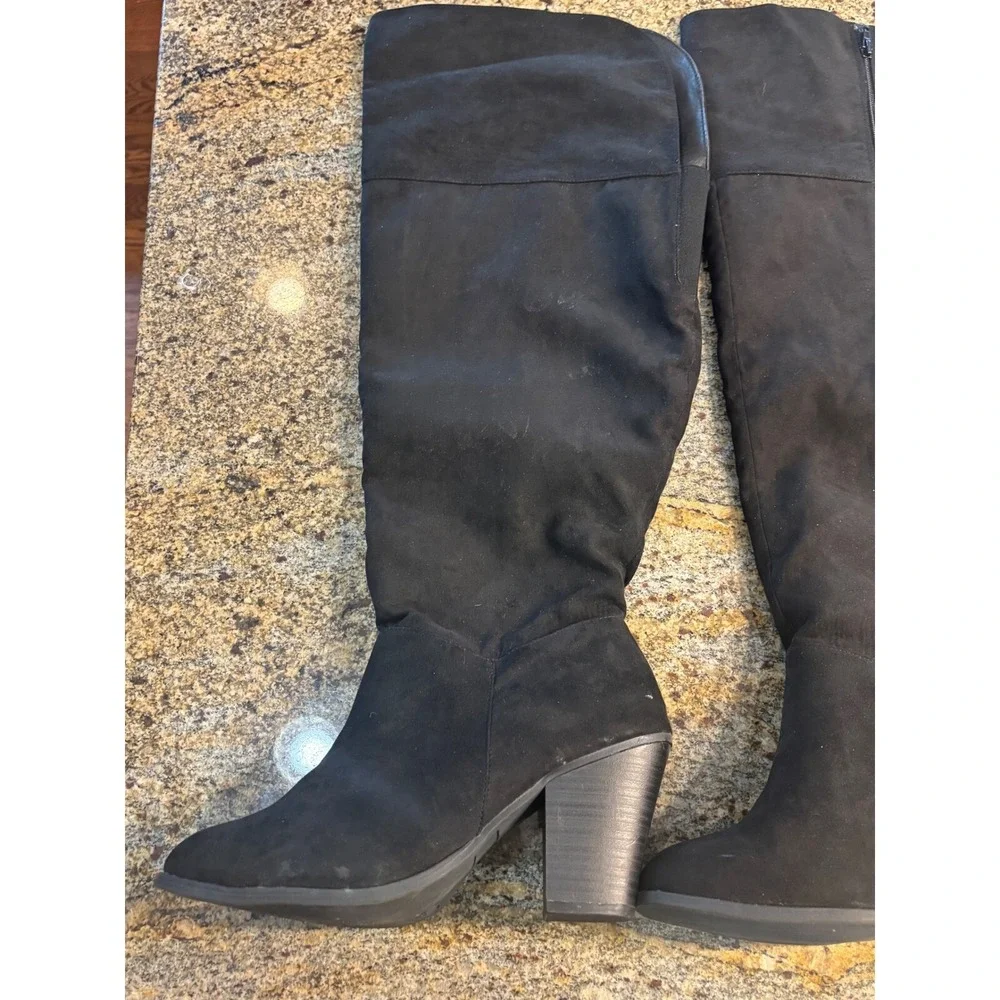 Lane‎ Bryant Knee High Boots Size 11W Black Suede High Heel Boots Sexy Boots